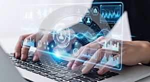 Futuristic digital interface project work typing data analysis technology futuristic concepts