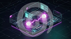 Futuristic Digital Interface with Real-Time Data Analytics and Visualization