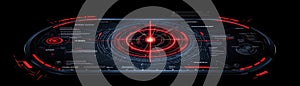 Futuristic Digital Interface with Red Circular Visualization and Data Readouts for Technology Concepts