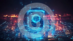 Futuristic digital interface representing advanced technology and data processing