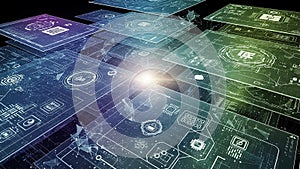 Futuristic Digital Interface Screens with Glowing Circuits and Data Flow technology