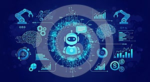 A futuristic digital interface showcasing artificial intelligence and data analytics