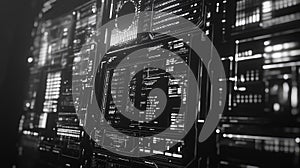 Futuristic digital interface showing data processing and analysis