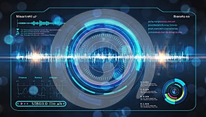 Futuristic Digital Interface with Sound Wave and Data Visualization
