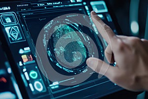 Futuristic digital interface with touchscreen technology in action