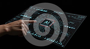 Futuristic digital interface on a transparent screen shows 