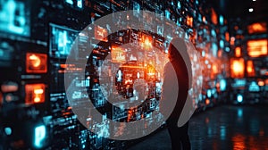 Futuristic Digital Interface Wall Generative AI