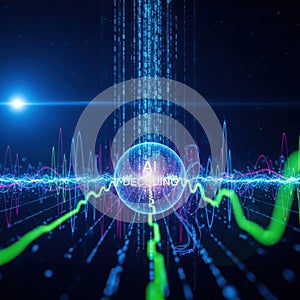 Abstract digital network with glowing orb and data streams