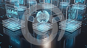 Futuristic Digital Landscape with Glowing Globe