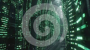 Digital Data Stream Cityscape: Abstract Binary Code Metropolis