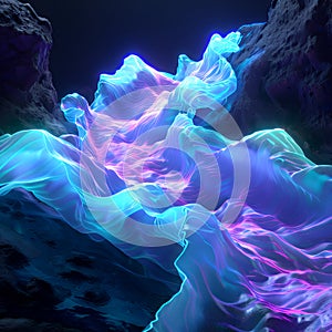 Futuristic Digital Landscape with Glowing Waves