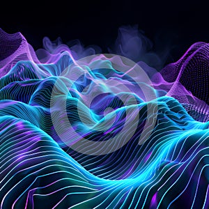Futuristic Digital Landscape with Glowing Waves