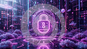 Futuristic Digital Lock with Glowing Elements and Cyber Security Concept in a High-Tech Environment