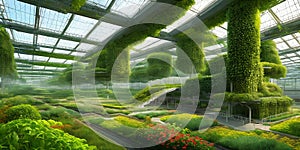 A futuristic digital masterpiece envisioning a high-tech agricultural hub. See automated farming machines thriving