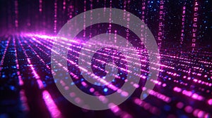 Futuristic Digital Matrix with Glowing Binary Code in Vibrant Pink and Blue Colors