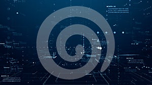 Futuristic digital matrix interface with floating data, binary code, and glowing tech elements. Ideal for cyber, AI, and data