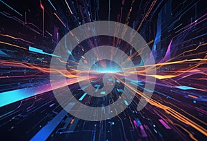 Futuristic Digital Network Background for Business Solutions with Holographic Interfaces photo