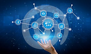 Futuristic Digital Network Concept with Interactive Icons Representing Data Connections and Global Communication on a