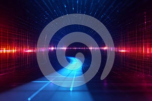 Futuristic Digital Network Connection with a Blue Tunnel of Light for Advanced Data Processing