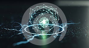 A futuristic digital network core representing artificial intelligence and human connection within a data system.