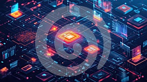 Futuristic Digital Network and Data Flow