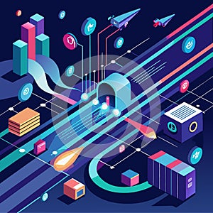 Futuristic Digital Network and Data Flow Visualization