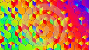 Dynamic abstract-geometric background featuring connected-cubes and hexagonal-grid network.