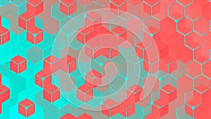 Dynamic abstract-geometric background featuring connected-cubes and hexagonal-grid network.