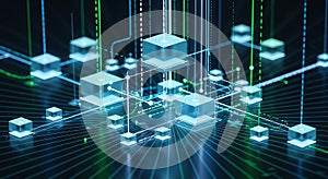 Futuristic Digital Network with Glowing Data Cubes