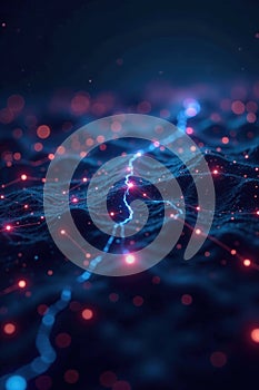 Futuristic digital network with glowing data points , science, abstract