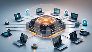 Futuristic Digital Network Hub: Global Connectivity and Data Processing