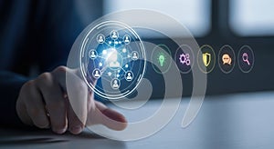 Futuristic digital network interaction human touch interface technology connect