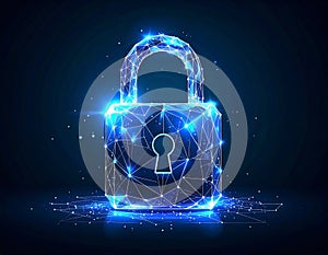 Futuristic digital network padlock representing data protection and security