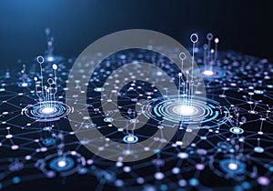 Futuristic digital network visualization featuring