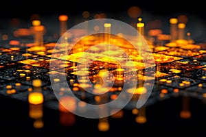 Futuristic Digital Network Visualization with Glowing Orange Light Effects Generative AI