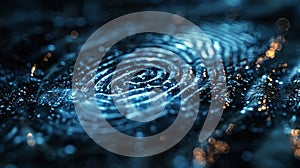 futuristic digital processing of biometric fingerprint scanner. concept of surveillance and security scanning of digital