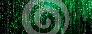Abstract green matrix background with falling digital code rain