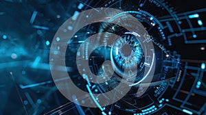 A futuristic digital rendering of a digital eye with integrated