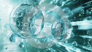 A futuristic digital rendering of transparent cells