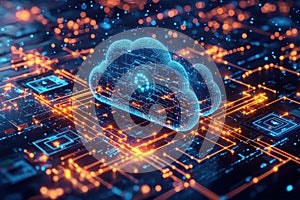 Futuristic digital representation of cloud computing and virtualization concepts