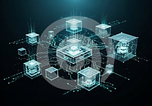 Futuristic digital representation featuring glowing,