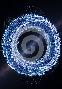A futuristic, digital ring composed of interconnected points and