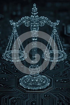 Futuristic digital scale illuminated with glowing lights and technological elements