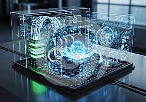Futuristic digital schematic illustrating a complex