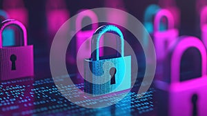 Futuristic Digital Security Padlocks Binary Code