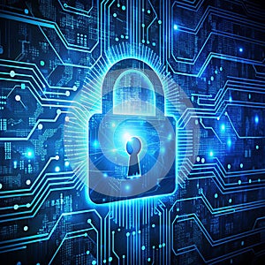Futuristic digital security shield with binary code and glowing cybersecurity digital shield