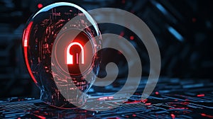 A futuristic digital shield with a keyhole symbolizing security protection access technology and innovation