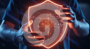 Futuristic digital shield protecting data in cybersecurity concepts