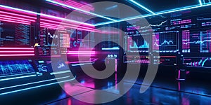 Futuristic Digital Stock Market Display with Neon Graphs and Data Visualizations