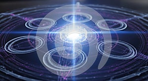 Futuristic Digital Technology Background, Abstract AI Data Processing Core, Quantum Computing Interface